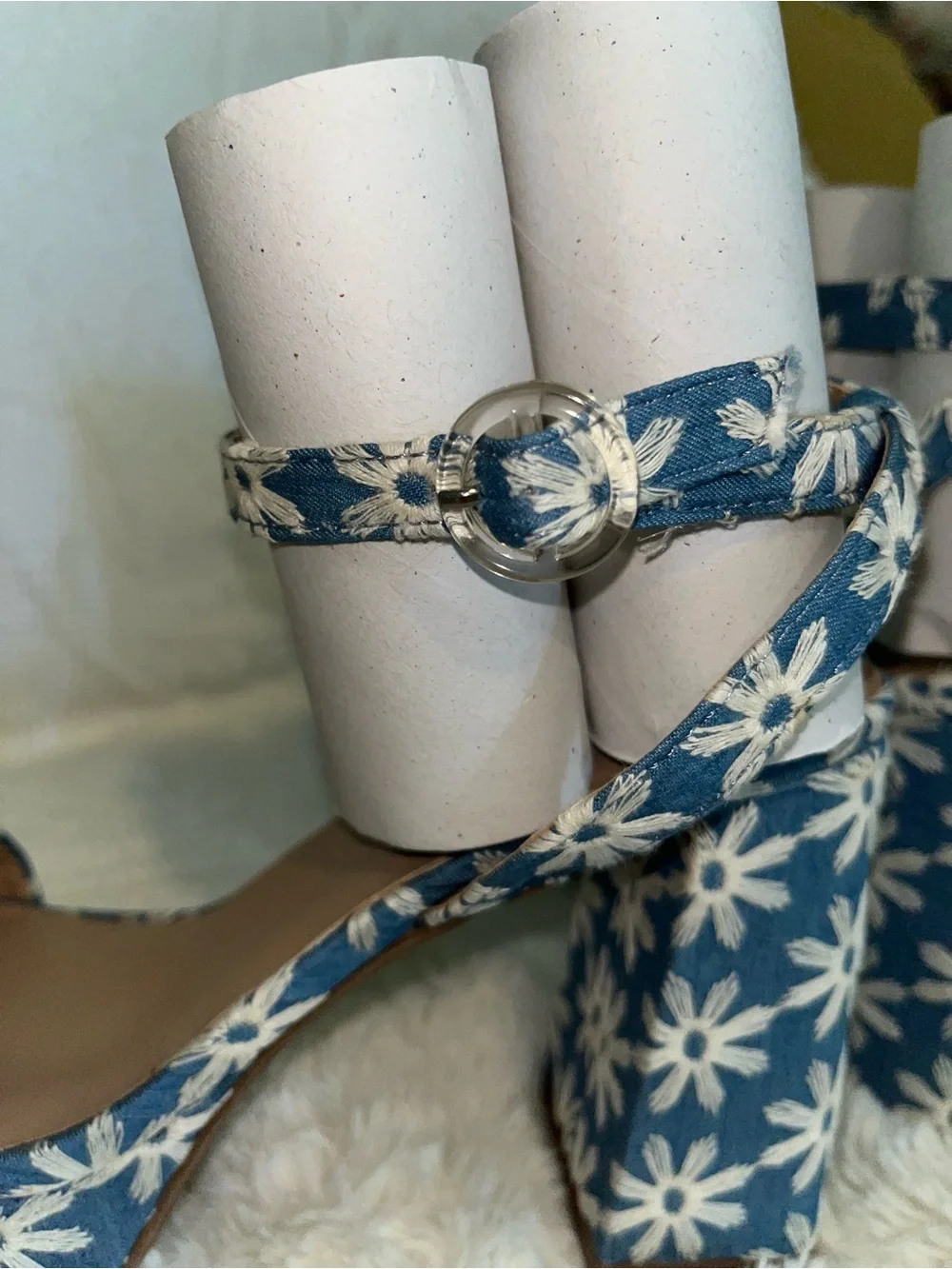 Maurices Blue Floral Platform Sandals with Ankle Strap